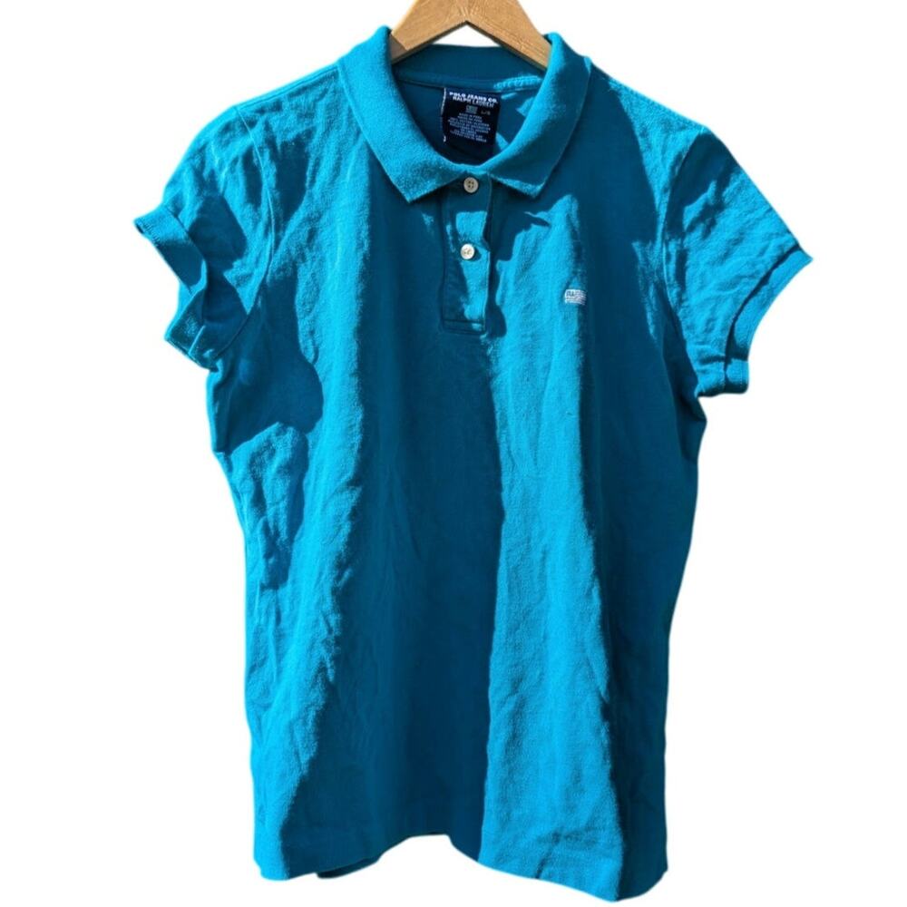 Preppy Aqua Button Up Collared Polo Ralph Lauren L Costal Summer Golf Vacation